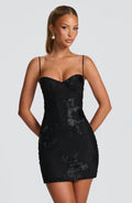 Schwarzes Mesh-Minikleid mit Korsett-Oberteil – Abiballkleid kurz