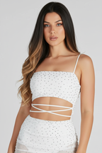 Pearl Rhinestone Lace-Up Mini Dress – Bodice Detail