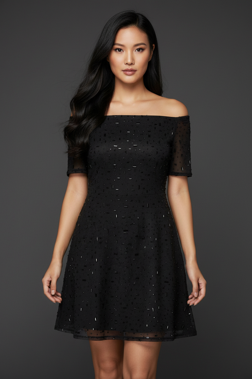 Rhinestone Mesh Off-The-Shoulder Mini Dress – Angle 4