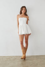 Strapless Lace Corset Fit & Flare Mini Dress – Romantic Bridesmaid Wedding Guest Party Outfit