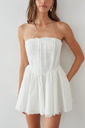 Strapless Lace Corset Fit & Flare Mini Dress – Romantic Bridesmaid Wedding Guest Party Outfit