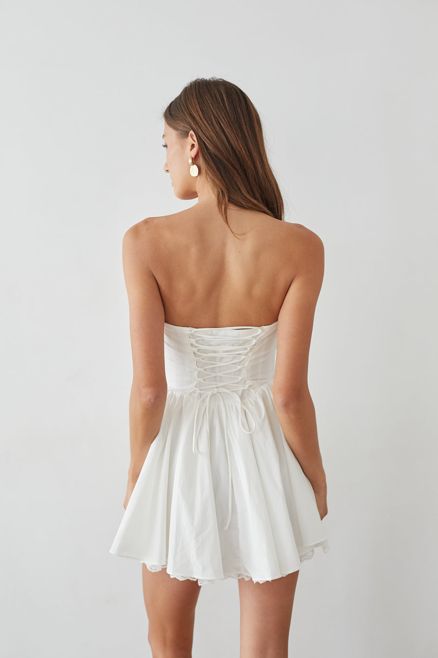 Strapless Lace Corset Fit & Flare Mini Dress – Romantic Bridesmaid Wedding Guest Party Outfit