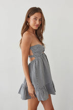 Strapless Twist Front Keyhole Open Back Romper with Built-In Shorts – Chic Bridesmaid Wedding Guest Outfit