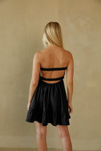 Strapless Twist Front Keyhole Open Back Romper with Built-In Shorts – Chic Bridesmaid Wedding Guest Outfit