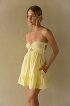 Strapless Twist Front Keyhole Open Back Romper with Built-In Shorts – Chic Bridesmaid Wedding Guest Outfit
