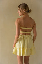 Strapless Twist Front Keyhole Open Back Romper with Built-In Shorts – Chic Bridesmaid Wedding Guest Outfit
