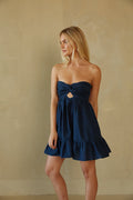 Strapless Twist Front Keyhole Open Back Romper with Built-In Shorts – Chic Bridesmaid Wedding Guest Outfit
