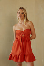 Strapless Twist Front Keyhole Open Back Romper with Built-In Shorts – Chic Bridesmaid Wedding Guest Outfit