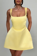 Gelbes Satin-Minikleid – Partykleid kurz