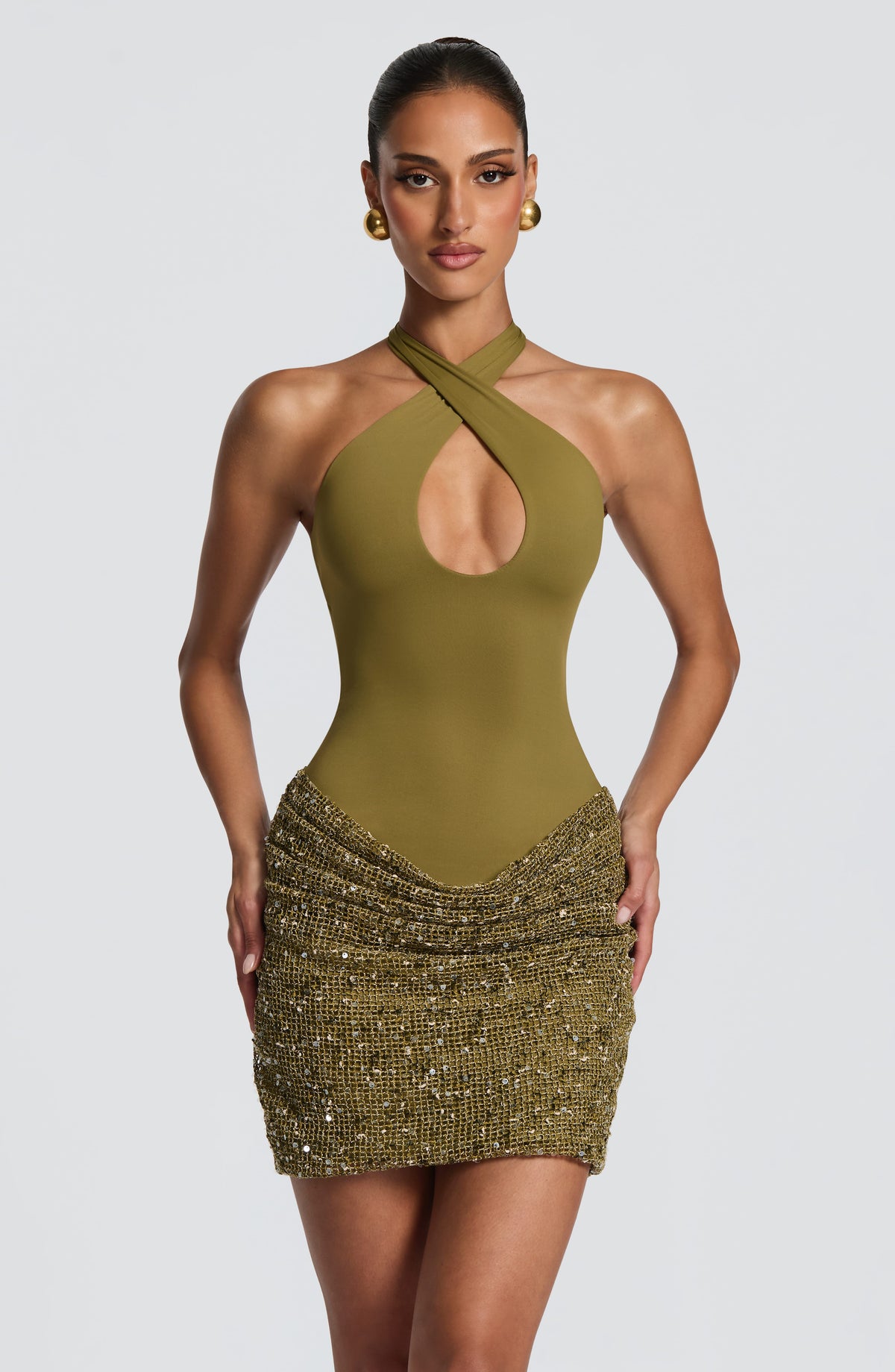 Grünes Pailletten-Minikleid – Cocktailkleid kurz
