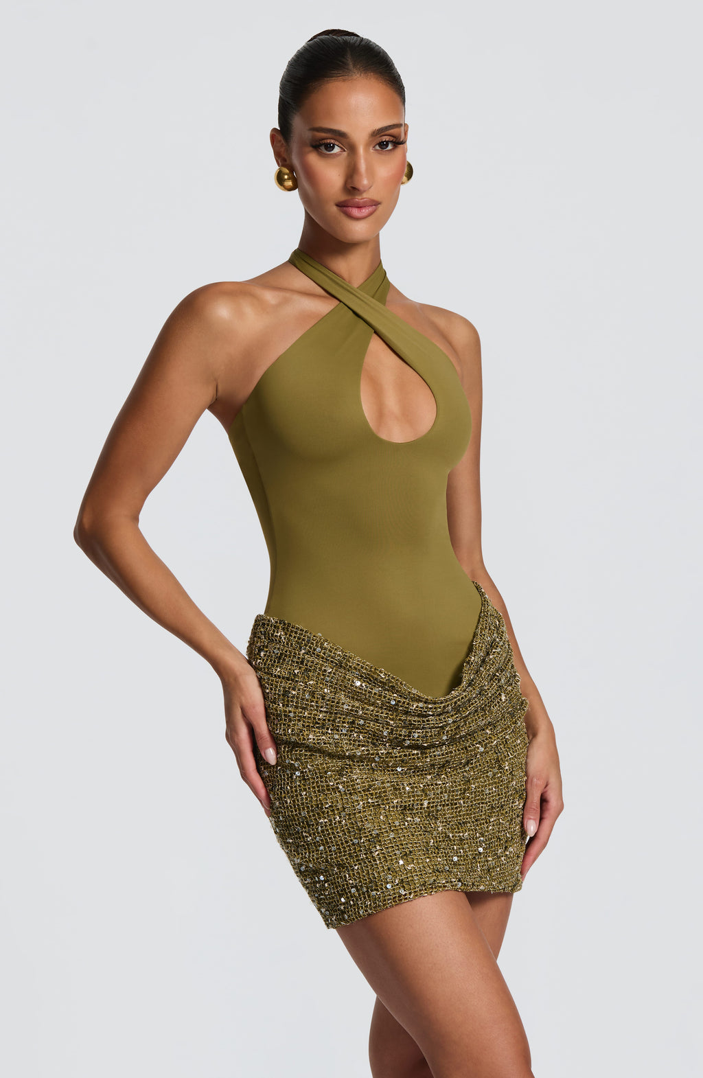 Grünes Pailletten-Minikleid – Cocktailkleid kurz