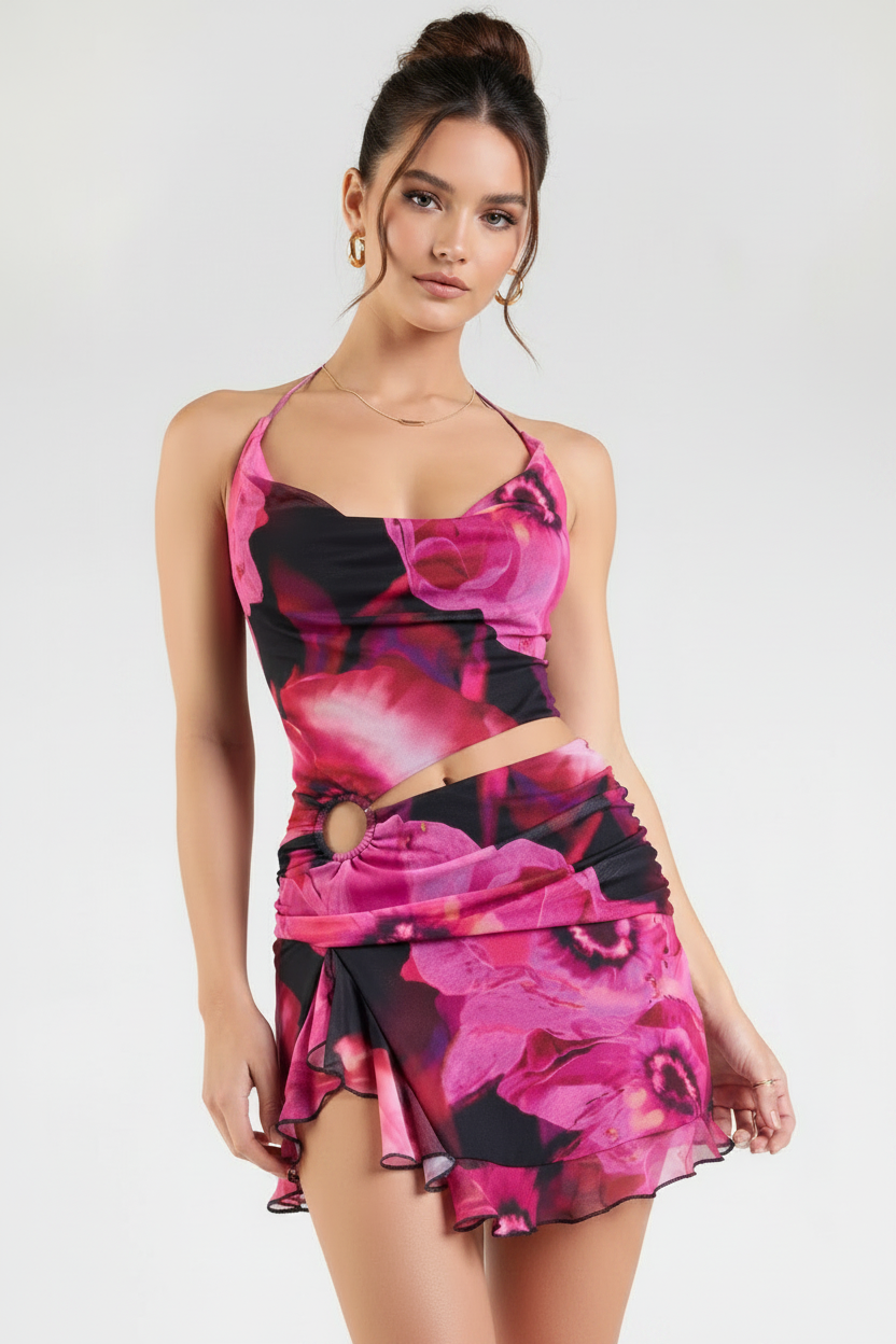 Sultry Presence Abstract Floral Mini Dress – Angle 4