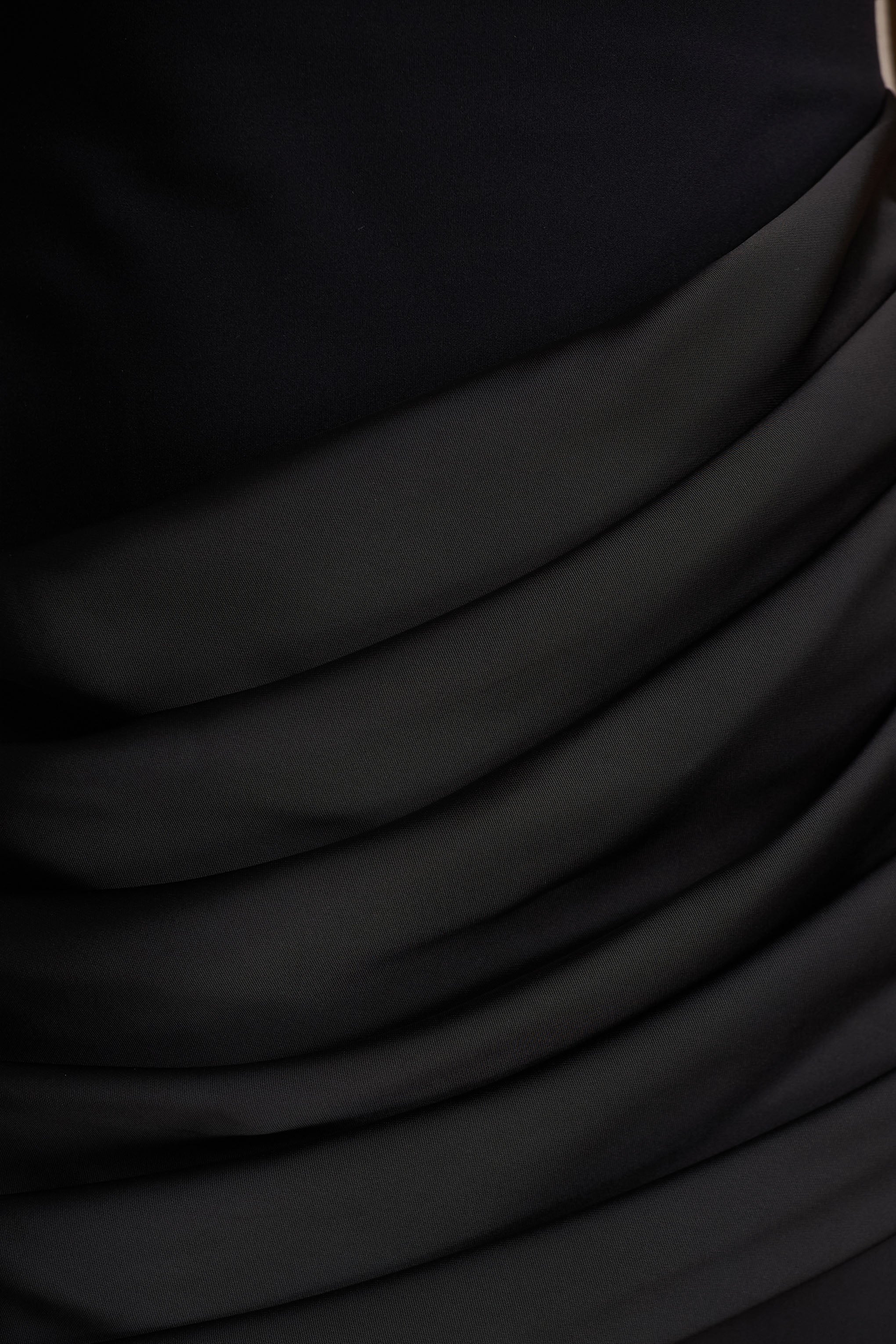 Black Jersey Satin Round Neck Asymmetric Waist Maxi Dress – Glamorous Wedding Guest Evening Gown